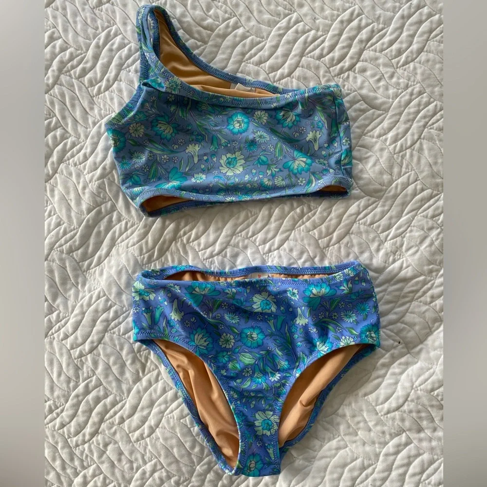 J. Crew Blue Floral One-Shoulder Kids Bikini